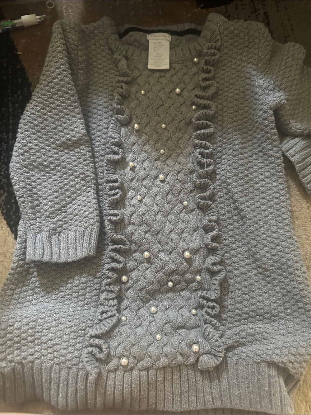 croft & barrow Gray Pearl-Embellished Cable Cardigan
